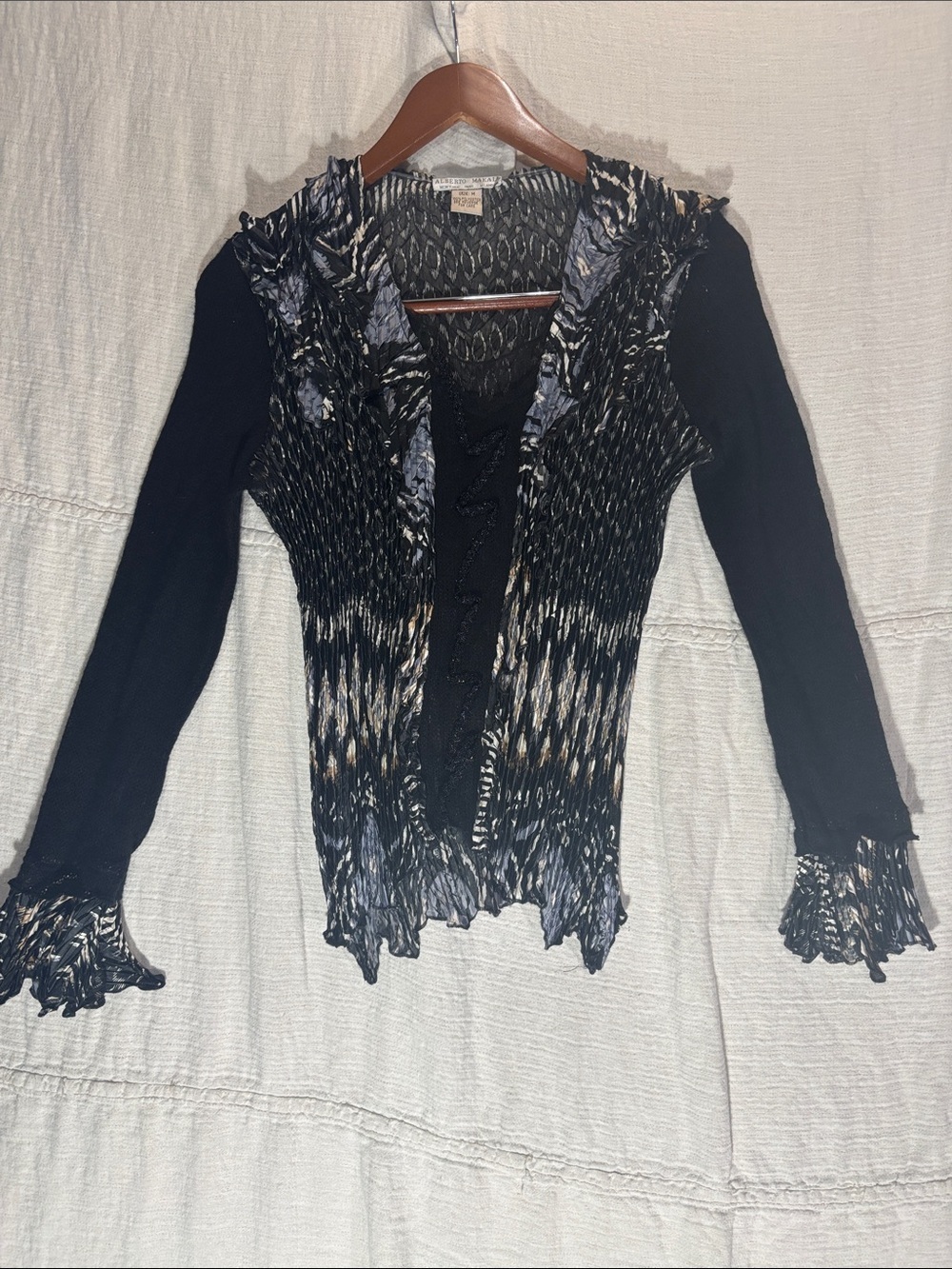 VTG Alberto Makali Y2K Crinkle Mesh Top Trumpet Sleeve Medium Whimsygoth